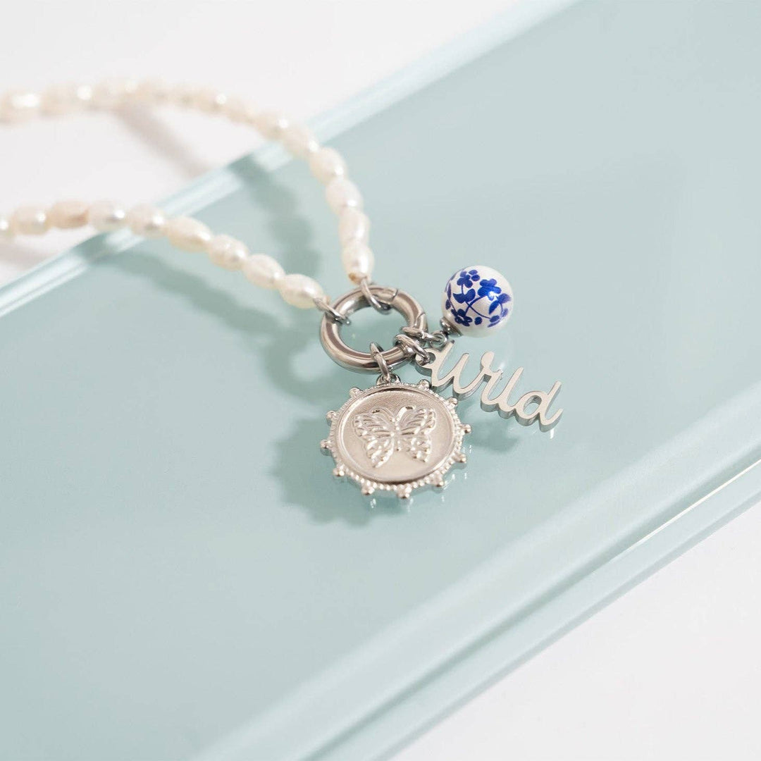 18K Gold PVD Stainless Steel Floral Printed Pearl