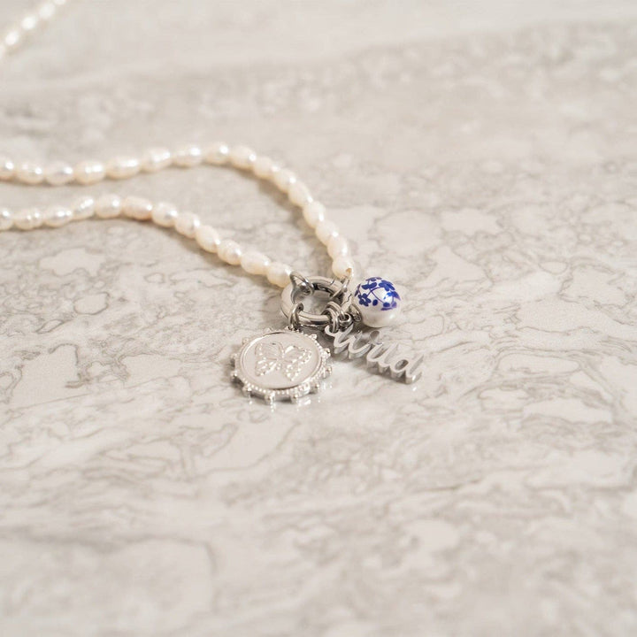 18K Gold PVD Stainless Steel Floral Printed Pearl