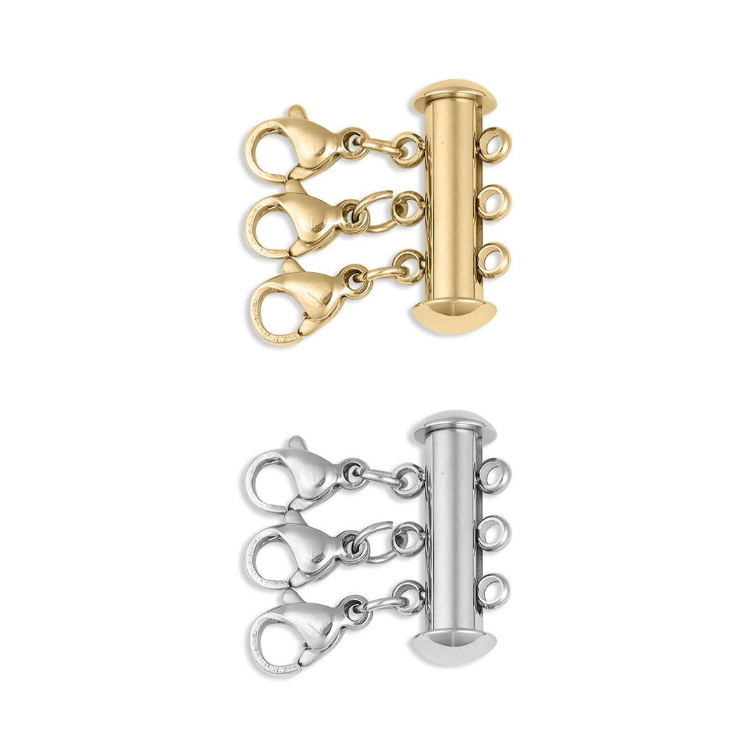 Gold Stainless Steel 3 Row Layering Necklace Magnetic Clasp