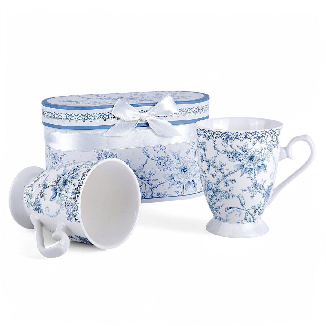 Blue Flowers Porcelain Tea/Coffee Mug in Gift Box Set of 2