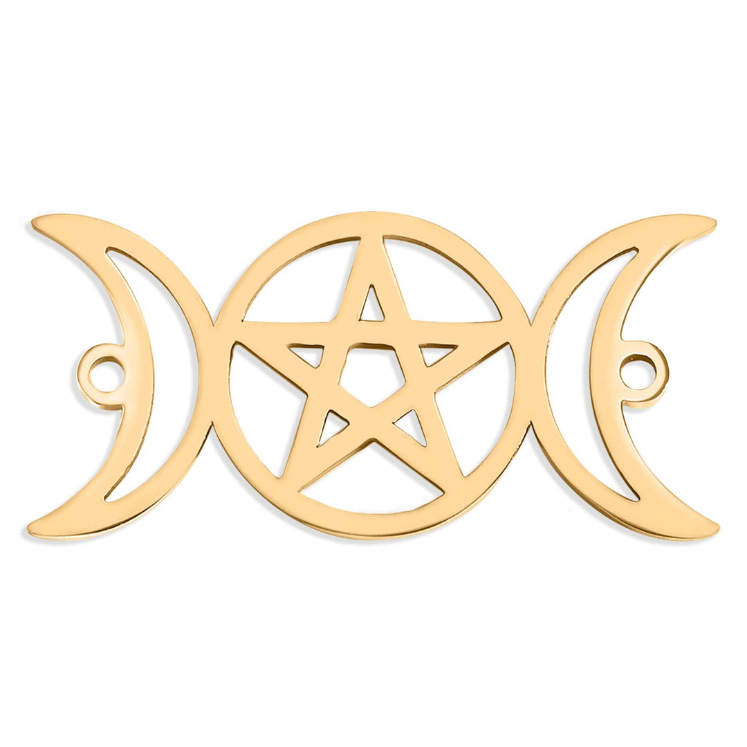 18K Gold Stainless Steel Triple Moon Goddess Connector Charm