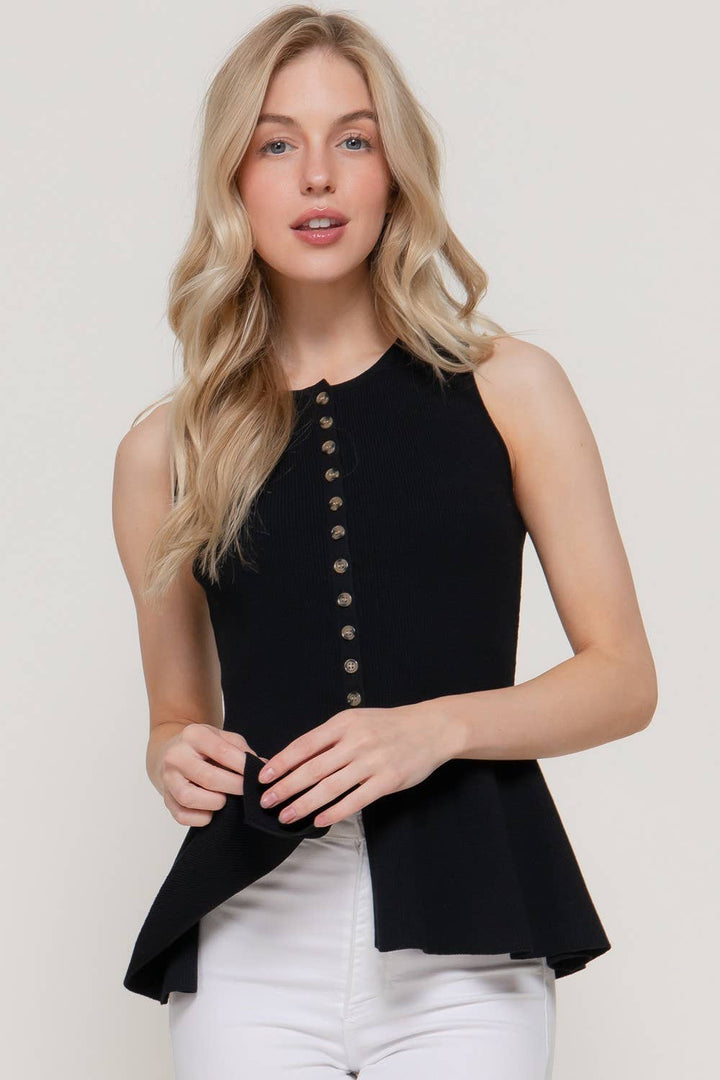 Sleevelss Button Down Peplum Sweater