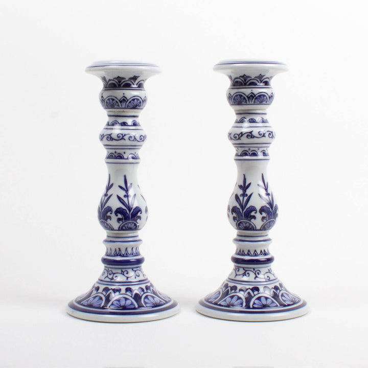 Porcelain Chinoiserie Candlestick Set - Large