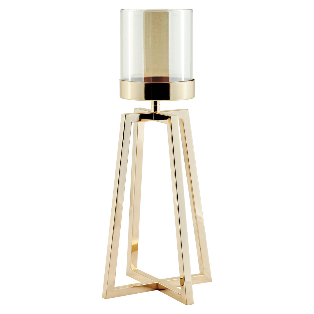 Maeve Gold Pedestal Hurricane Candle Holders - Set of 2