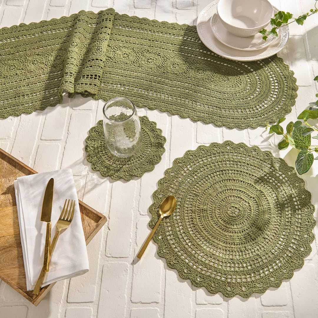 Addison Crochet Table Runner 36" L - Matcha Green
