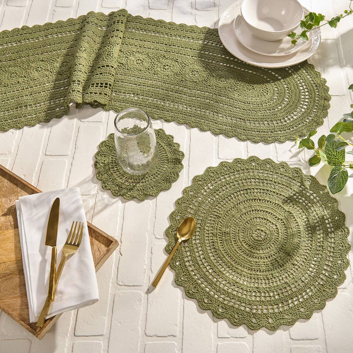 Addison Crochet Table Runner 36" L - Matcha Green