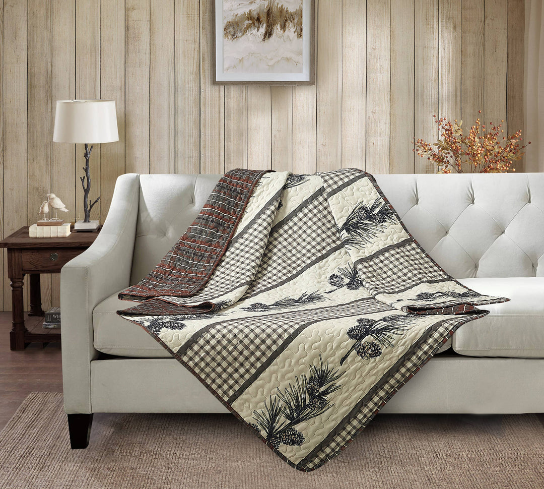 Cascade Falls Pinecone Gingham Quilted Throw