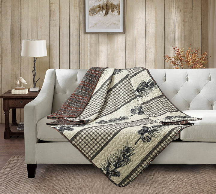 Cascade Falls Pinecone Gingham Quilted Throw