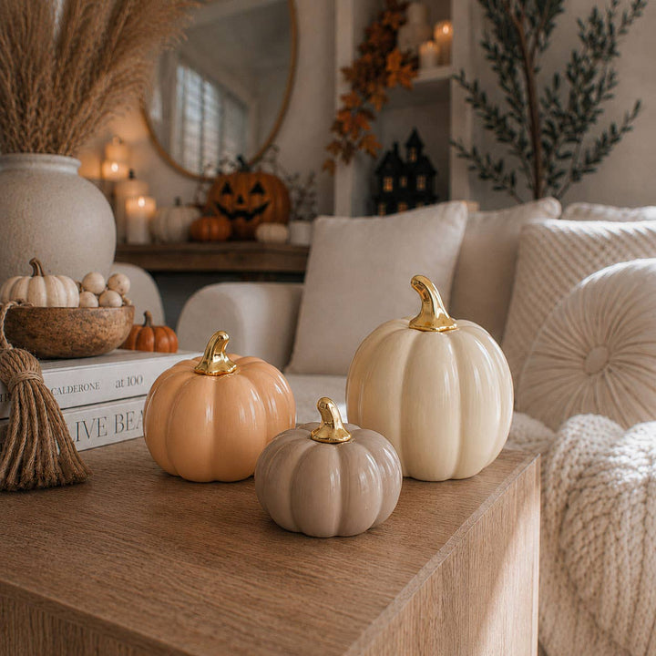 Neutral Autumn Home Decor, Pastel Fall Mini Pumpkins Ceramic