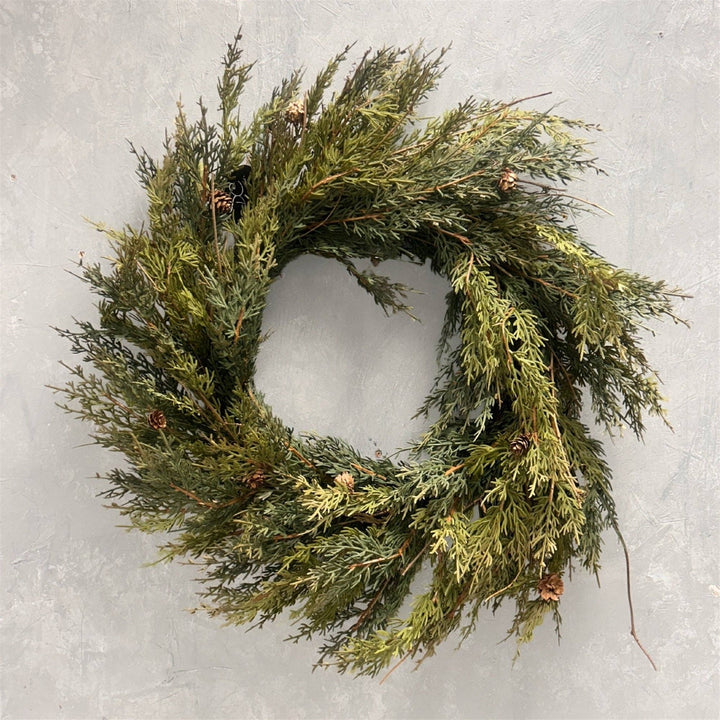 Real Touch Cypress Wreath w/ Mini Cones 24"
