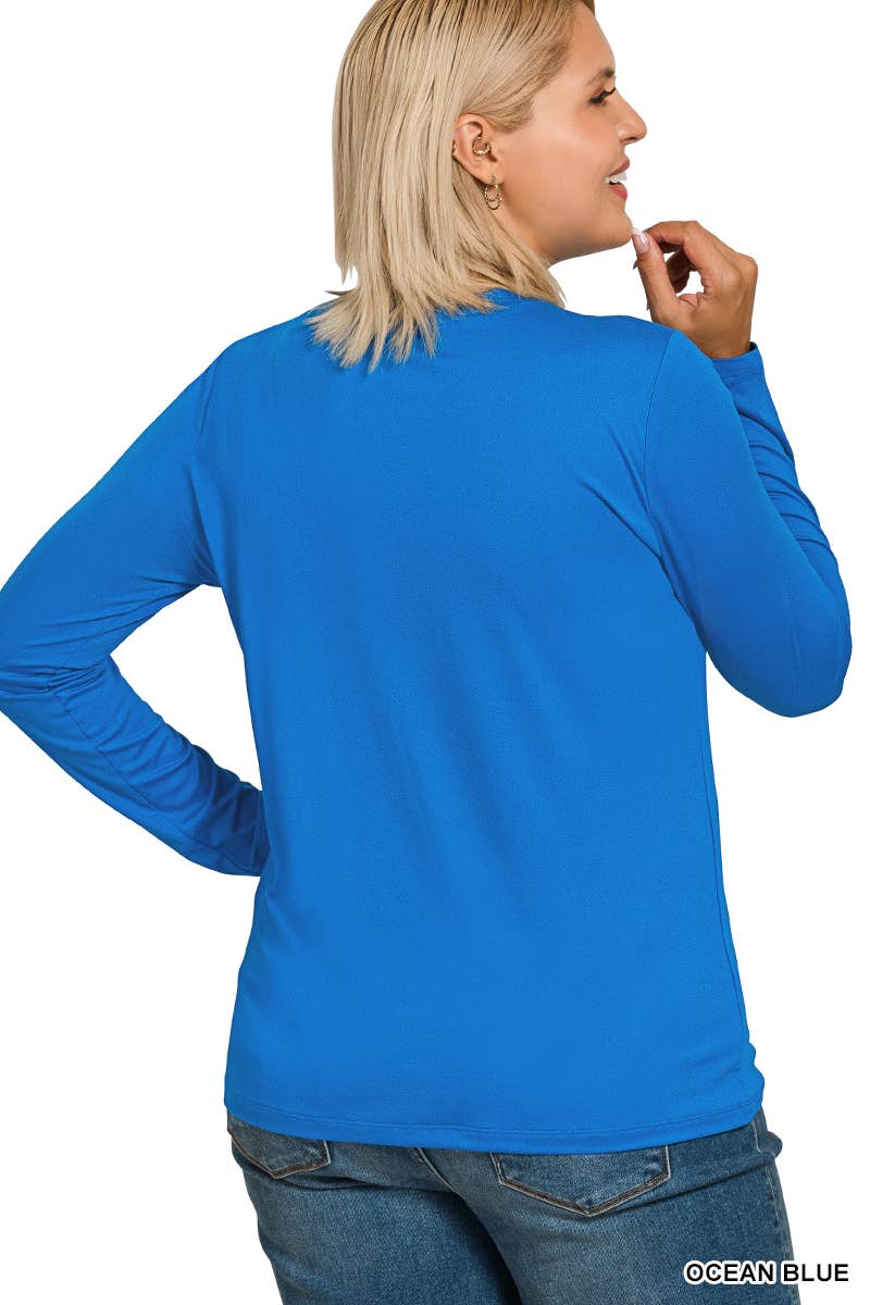 Plus Brushed Microfiber Long Sleeve Round Neck Tee
