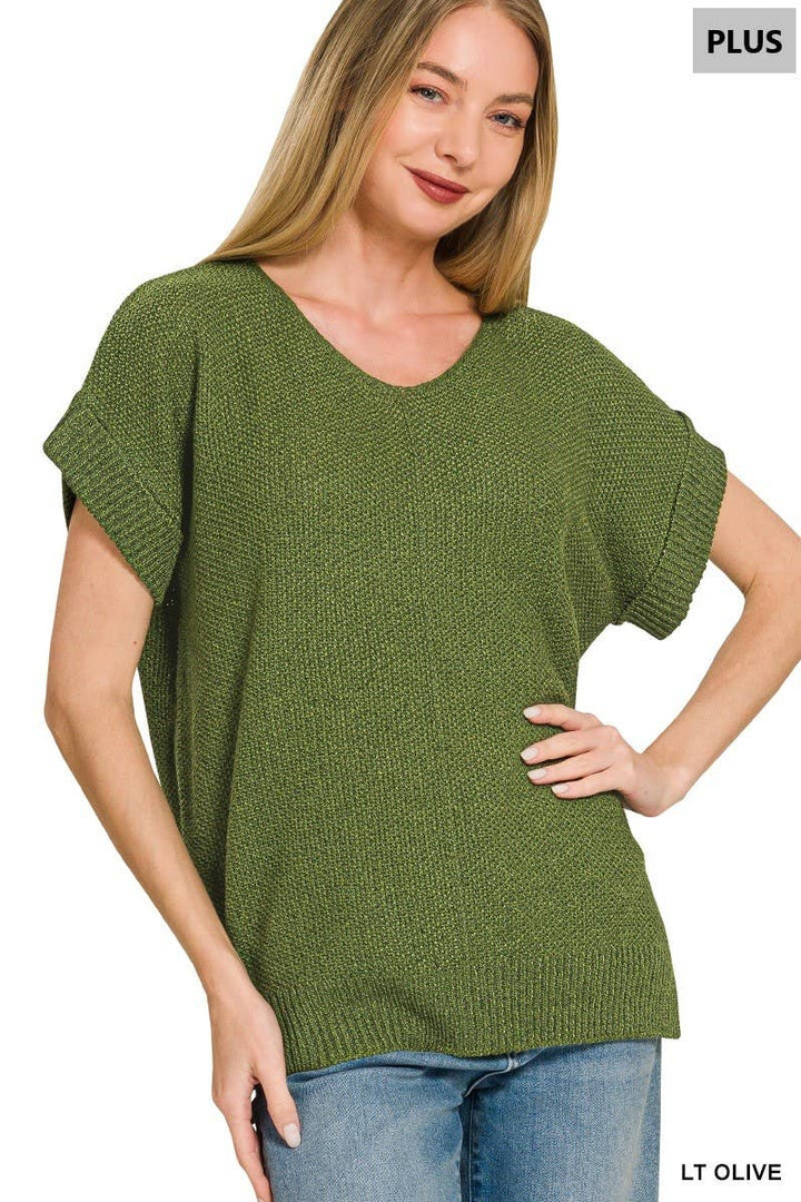 Plus Center Seam Short Sleeve Sweater