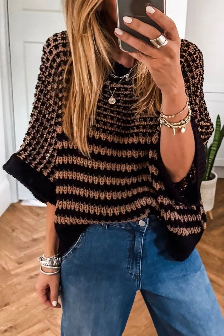 Color Block 3/4 Draped Sleeve Sweater