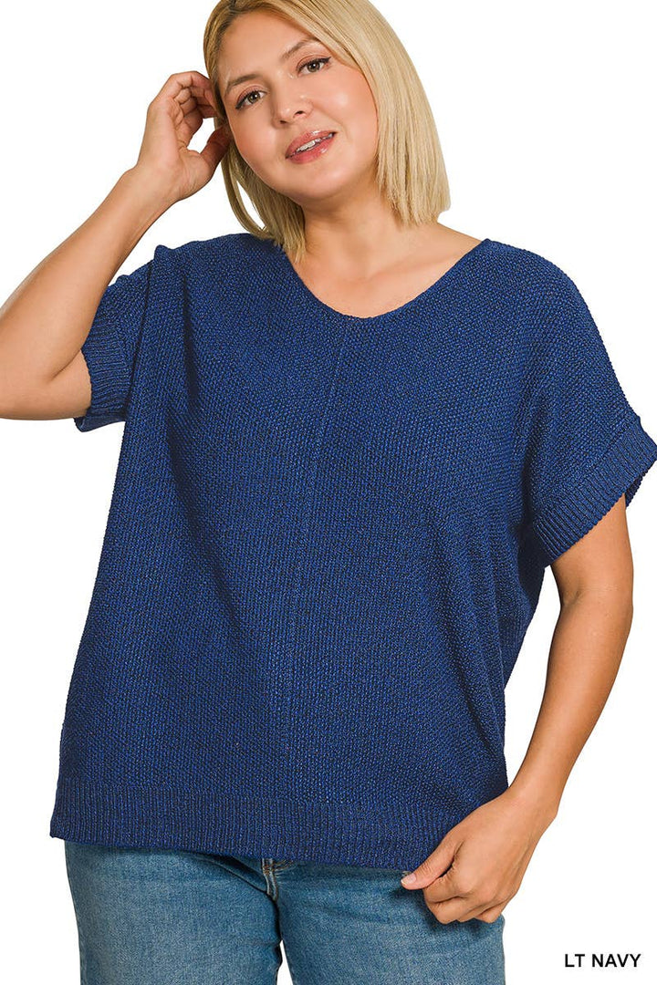 Plus Center Seam Short Sleeve Sweater