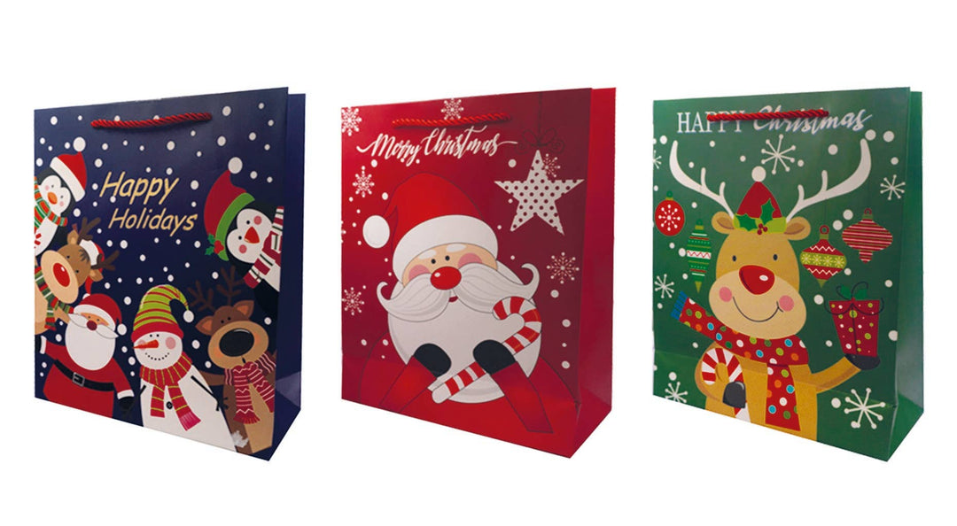 Christmas Gift Bag with Foil &amp; Glitter Accents, Rope Handles