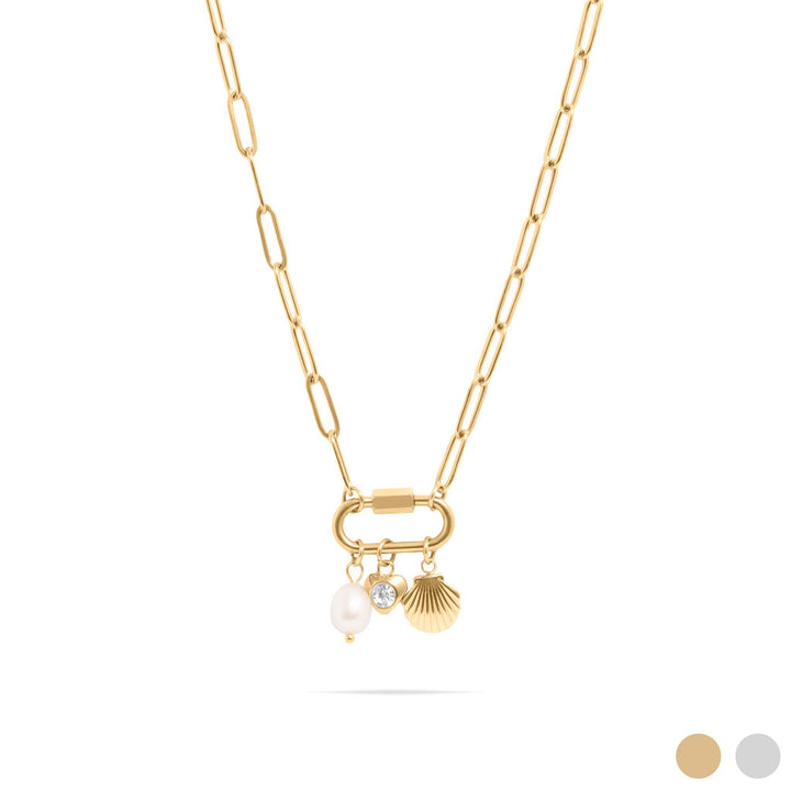 18K Gold PVD Stainless Steel Sea Shell Carabiner Necklace