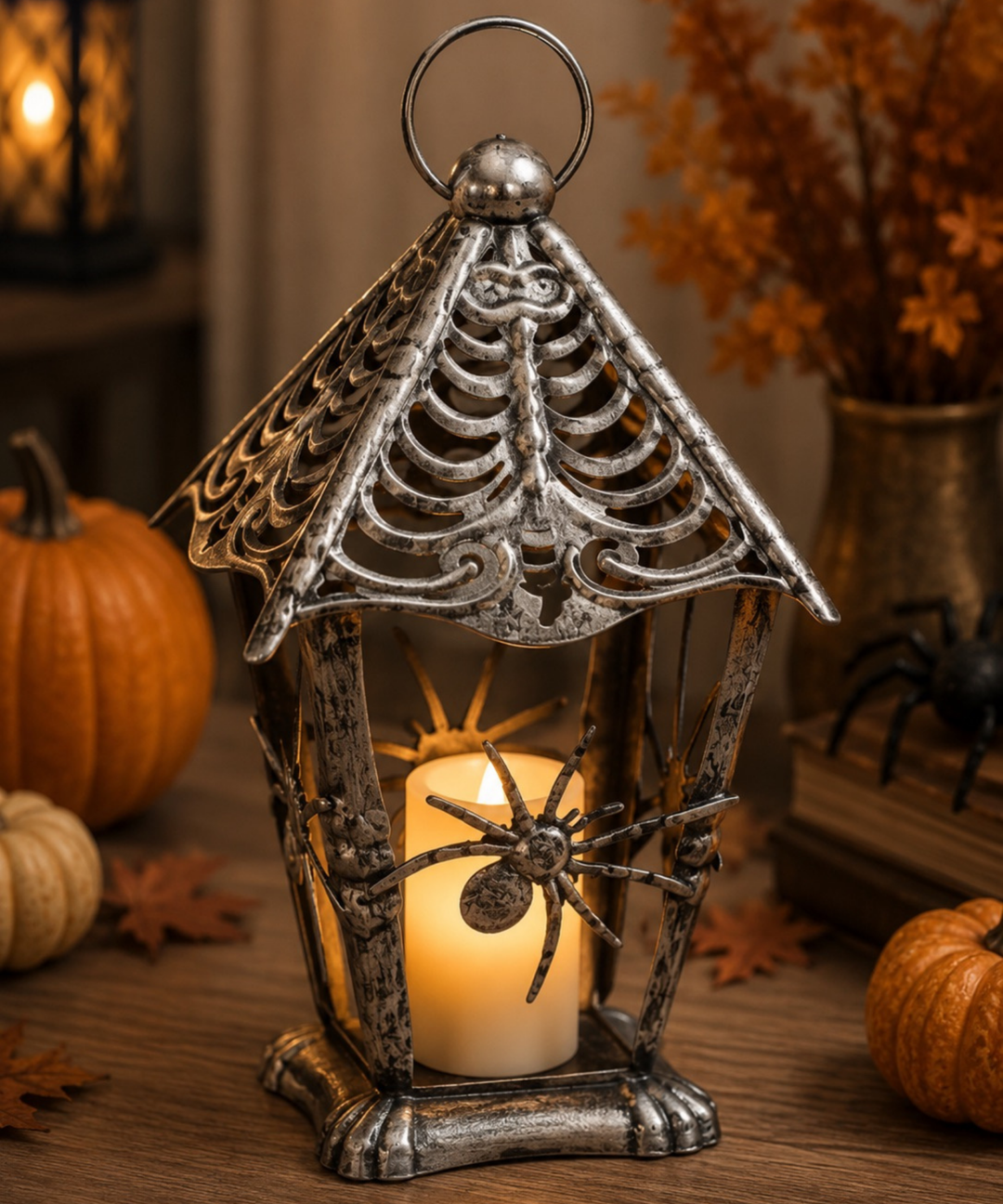 Metal Spider LED Lighted Lantern
