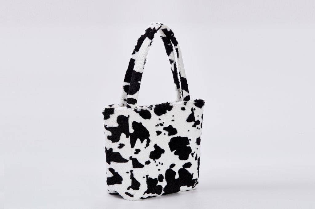 Cow Print Faux Fur Tote Bag