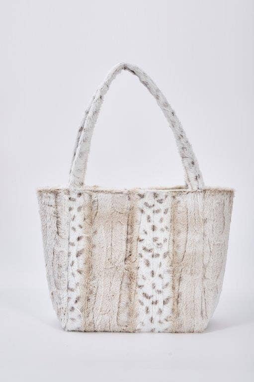 White Leopard Grey Stripe Fur Tote Bag