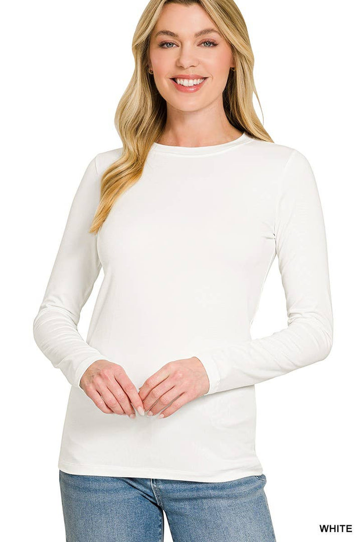 Brushed Microfiber Long Sleeve Round Neck Tee