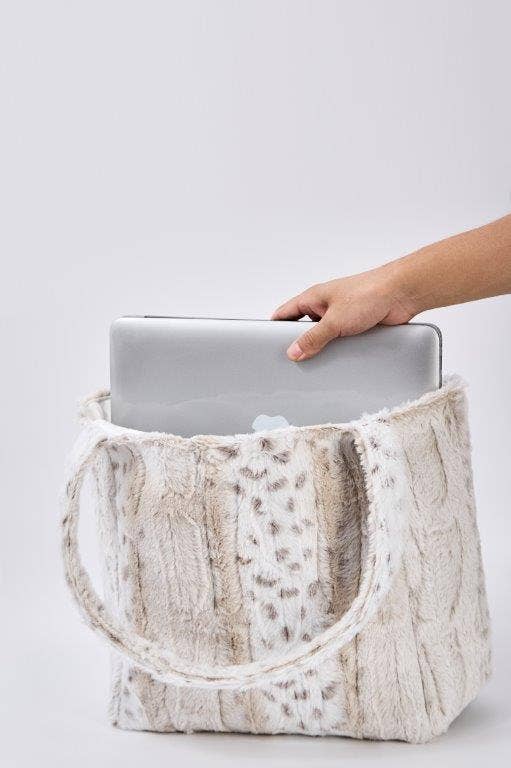 White Leopard Grey Stripe Fur Tote Bag