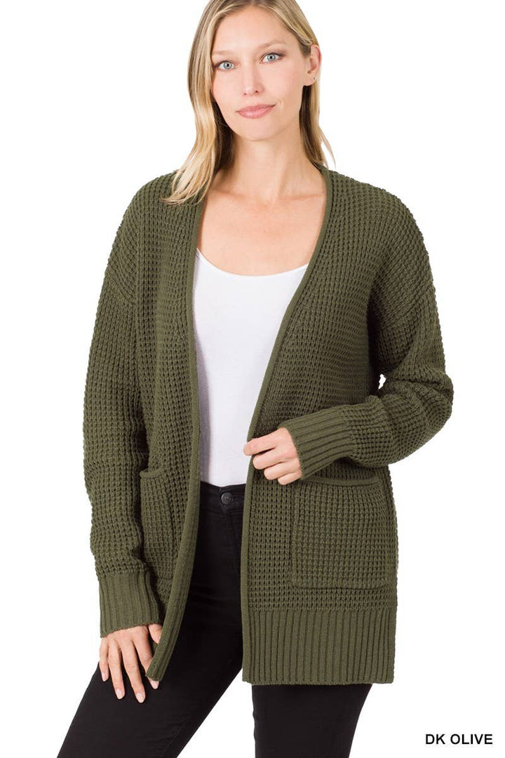 Low Gauge Waffle Open Cardigan Sweater