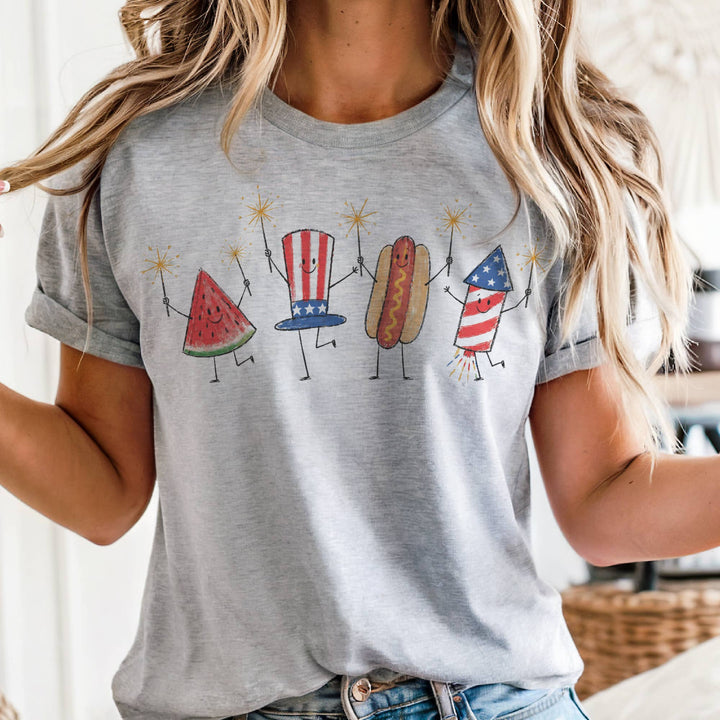 USA Vintage 4th of July Fireworks Hot Dogs Retro Graphic Tee