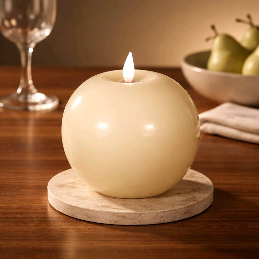 Rustic Cream Round Ball Moving Flame 4.7x4.3in