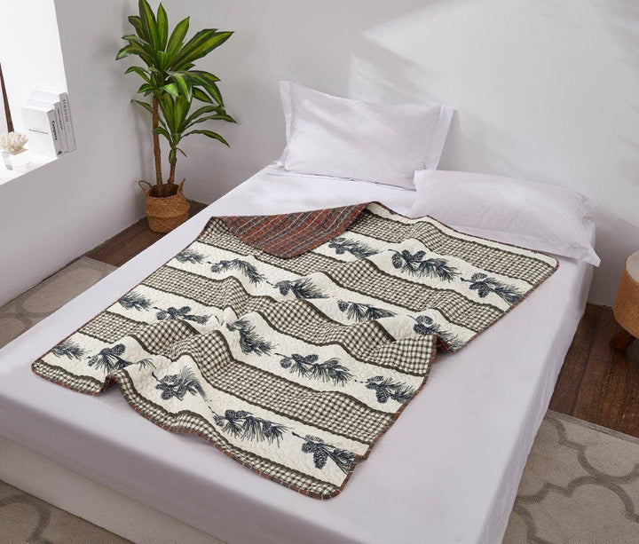 Cascade Falls Pinecone Gingham Quilted Throw