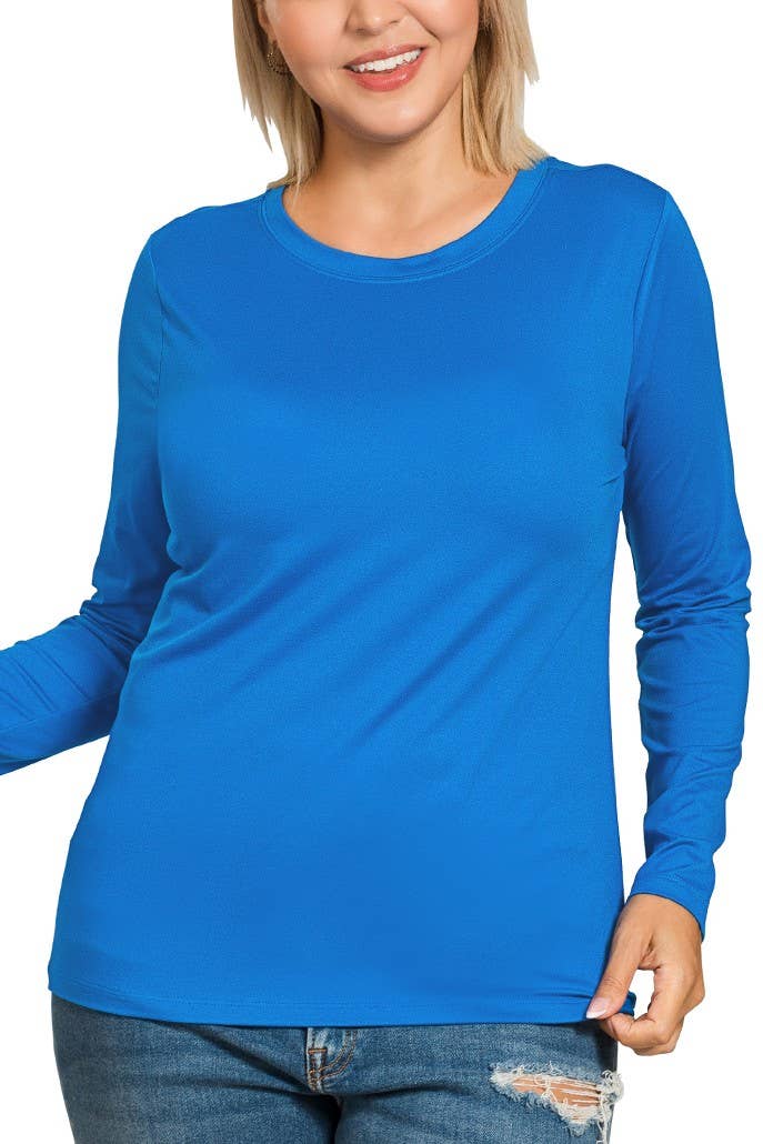 Plus Brushed Microfiber Long Sleeve Round Neck Tee