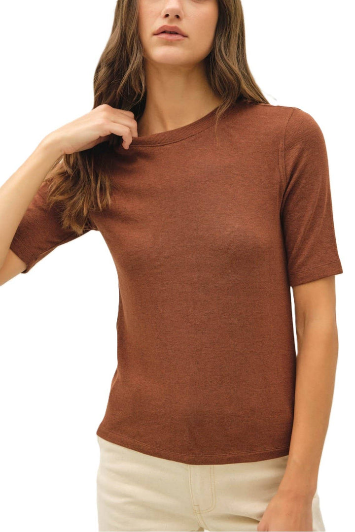 Modal Ribbed Crew Neck Basic Short Sleeve Top