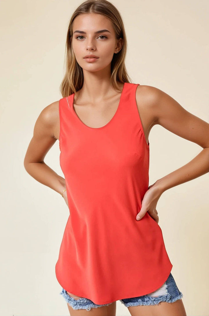 SLVLESS SCOOP NECK BIAS WOVEN TOP - 43024T