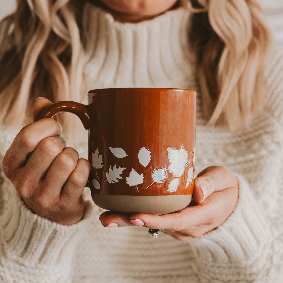 Fall Leaves Orange Stoneware Coffee Mug - Fall Decor &amp; Gifts