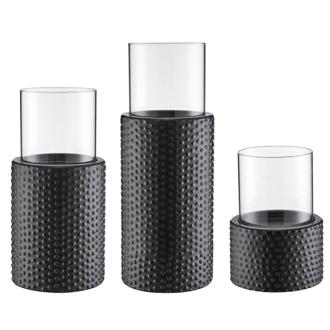 Contemporary Candle Holder Set With Clear Glass Hurricanes