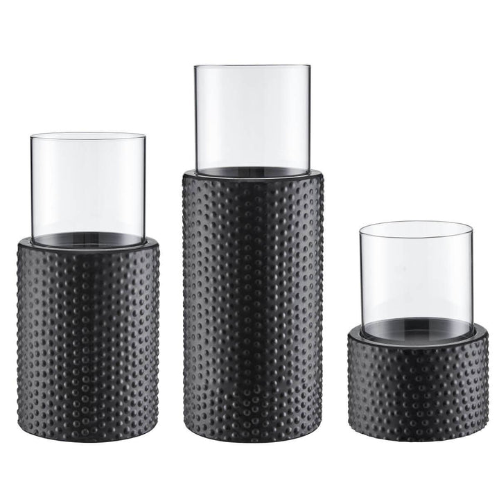Contemporary Candle Holder Set With Clear Glass Hurricanes