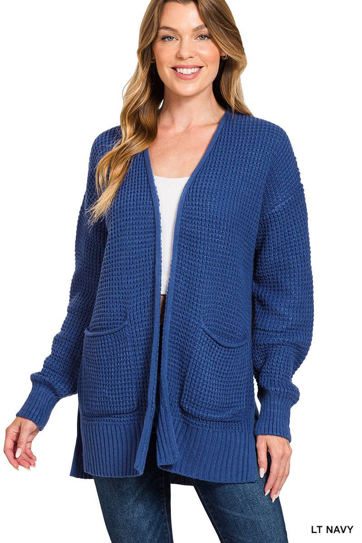 Low Gauge Waffle Open Cardigan Sweater
