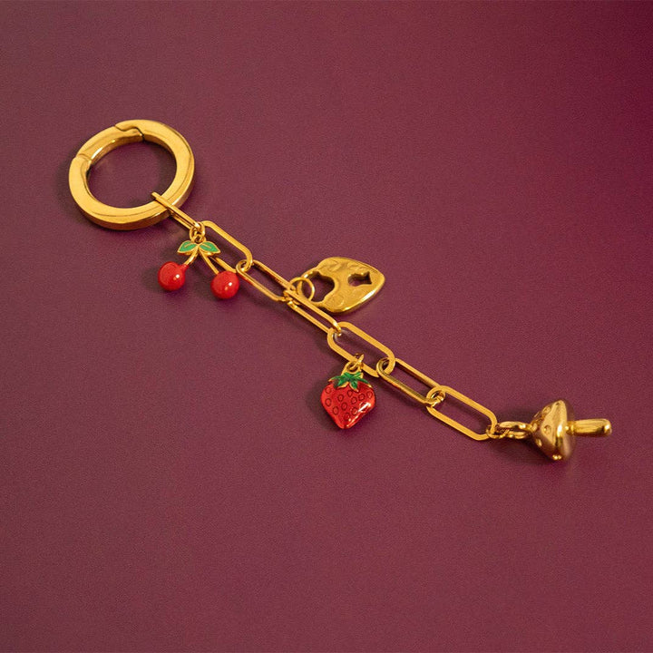 18K Gold PVD Stainless Steel Strawberry Fruit Charm