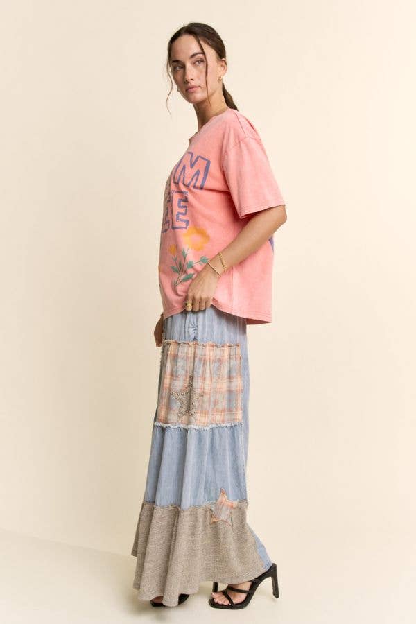 PT62115-PLUS DREAM FREE FLORAL GRAPHIC MINERAL WASH TOP