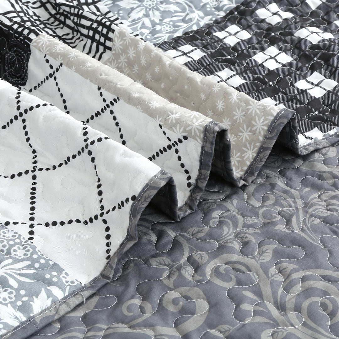 Paisley Patchwork Black Grey Quilted Throw