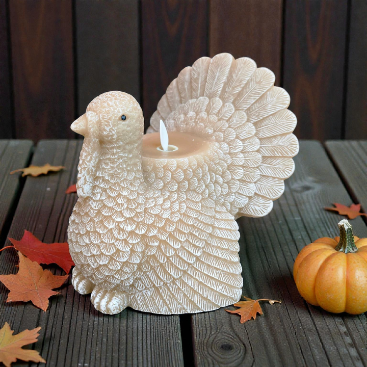 Turkey Shaped Moving Flame LED Candle 6.1x6.1x6.2in