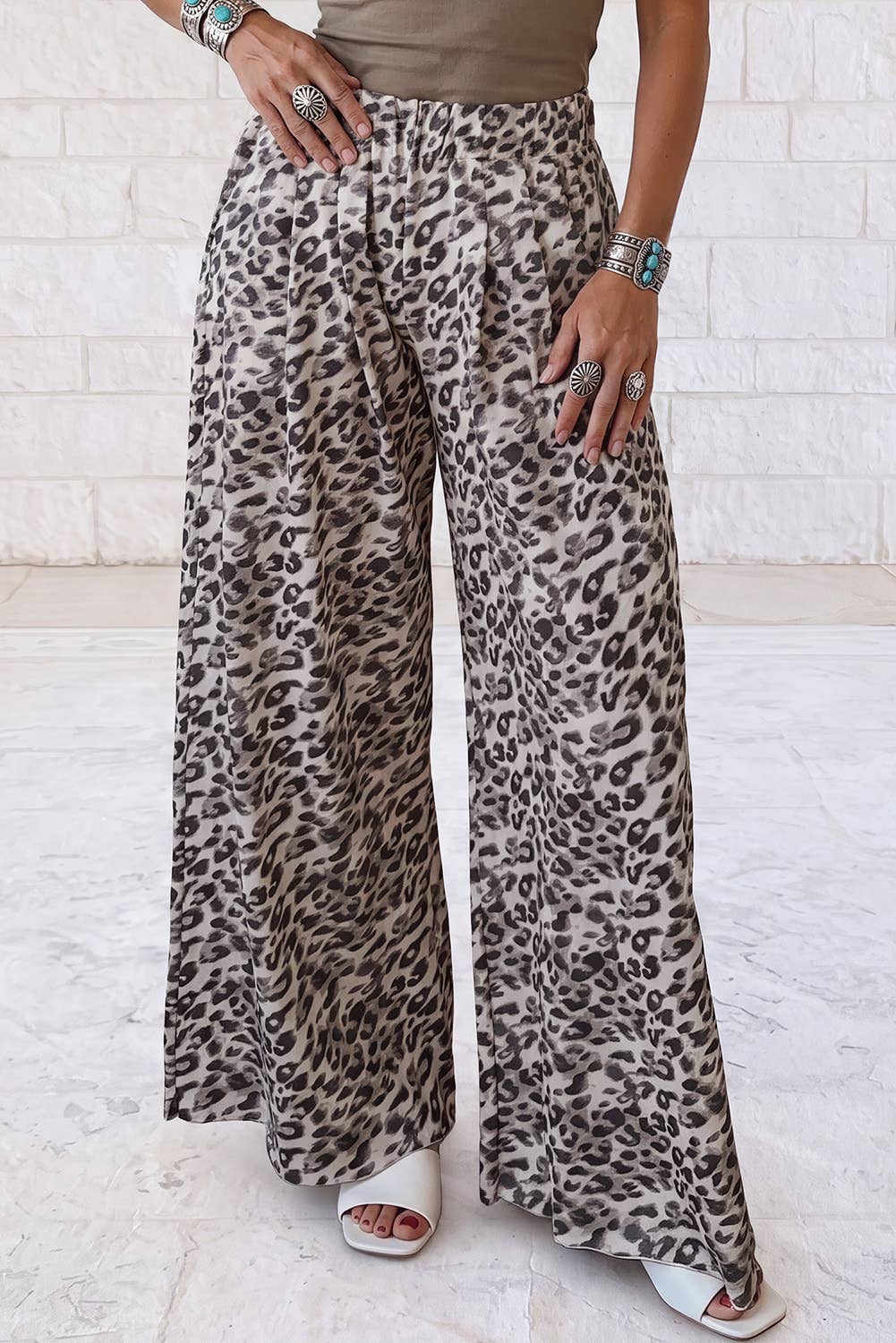 Leopard Print Wide Leg Full Length Pants