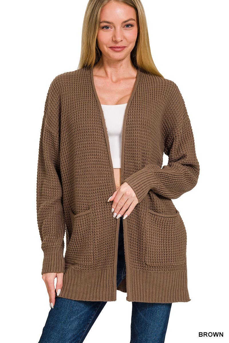 Low Gauge Waffle Open Cardigan Sweater