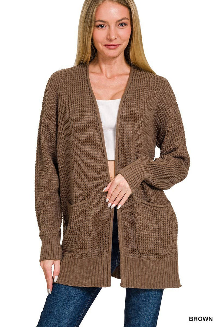 Low Gauge Waffle Open Cardigan Sweater