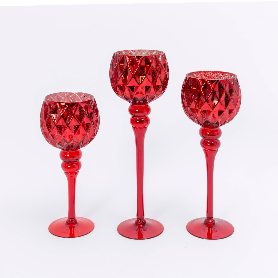 S/3 Red Mercury Glass Candle H