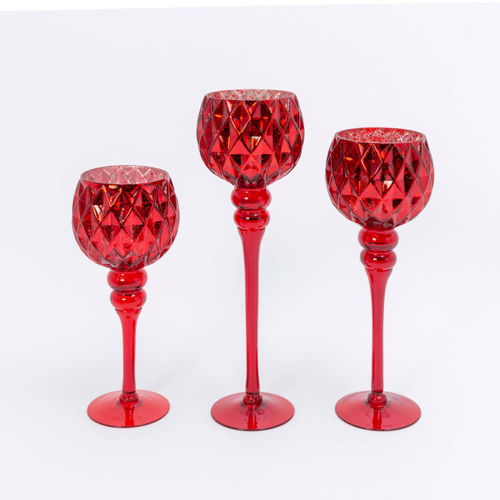 S/3 Red Mercury Glass Candle H
