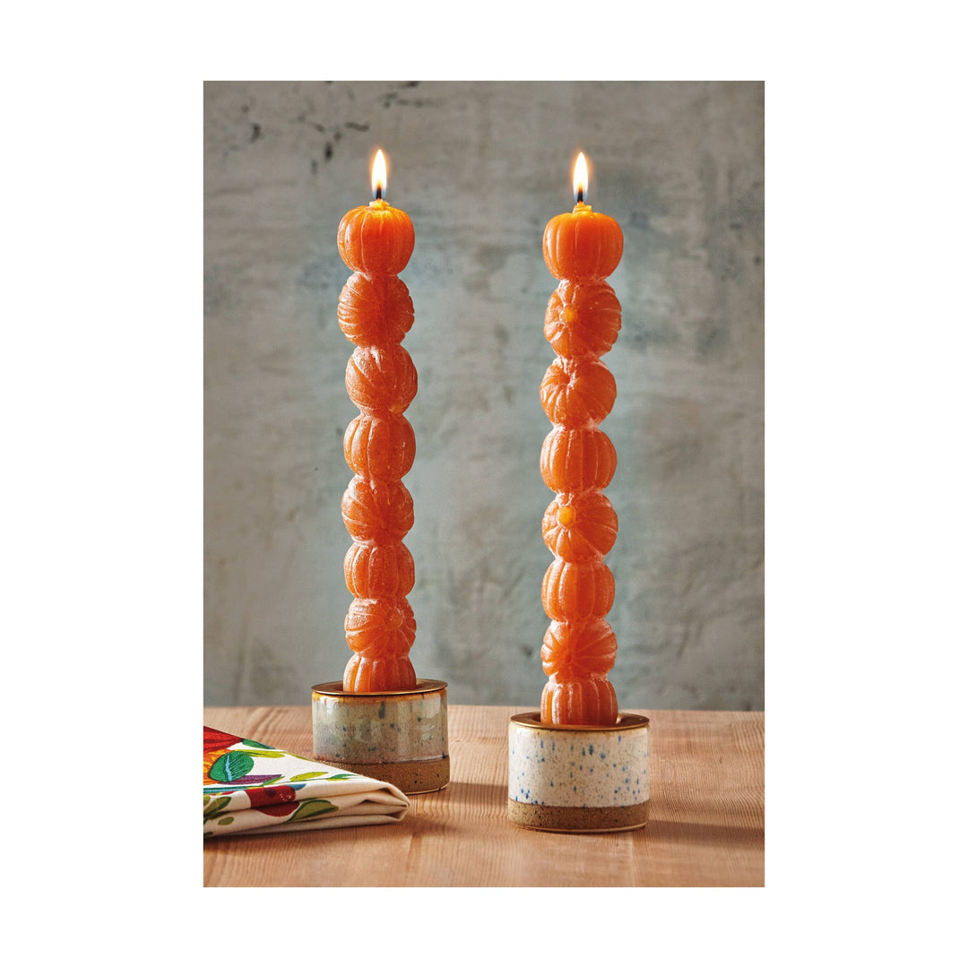 Rustic Pumpkin Stack Taper Candles Set of 2 - Pumpkin