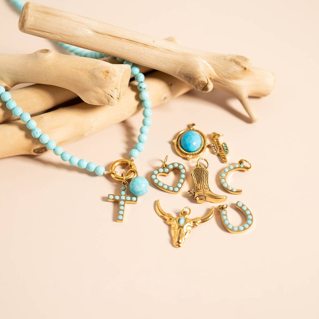Gold Stainless Steel Roped Frame Oval Semi Precious Charm