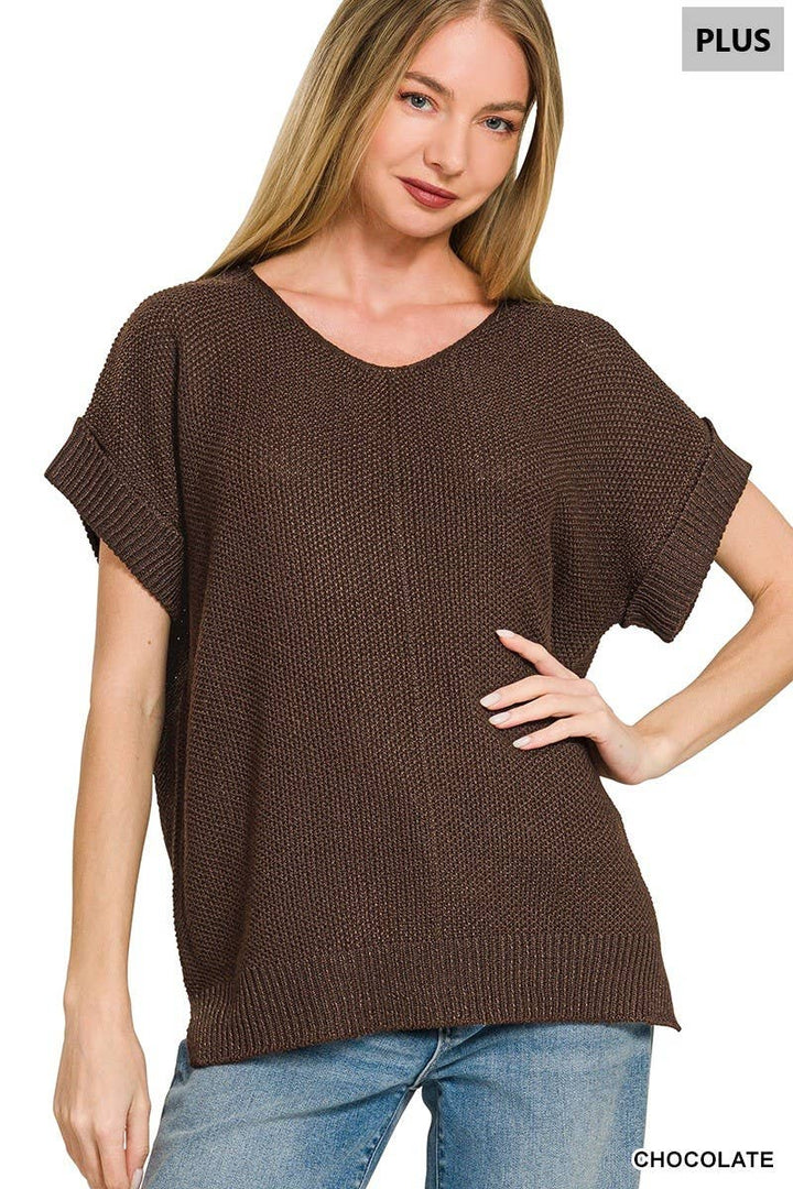 Plus Center Seam Short Sleeve Sweater