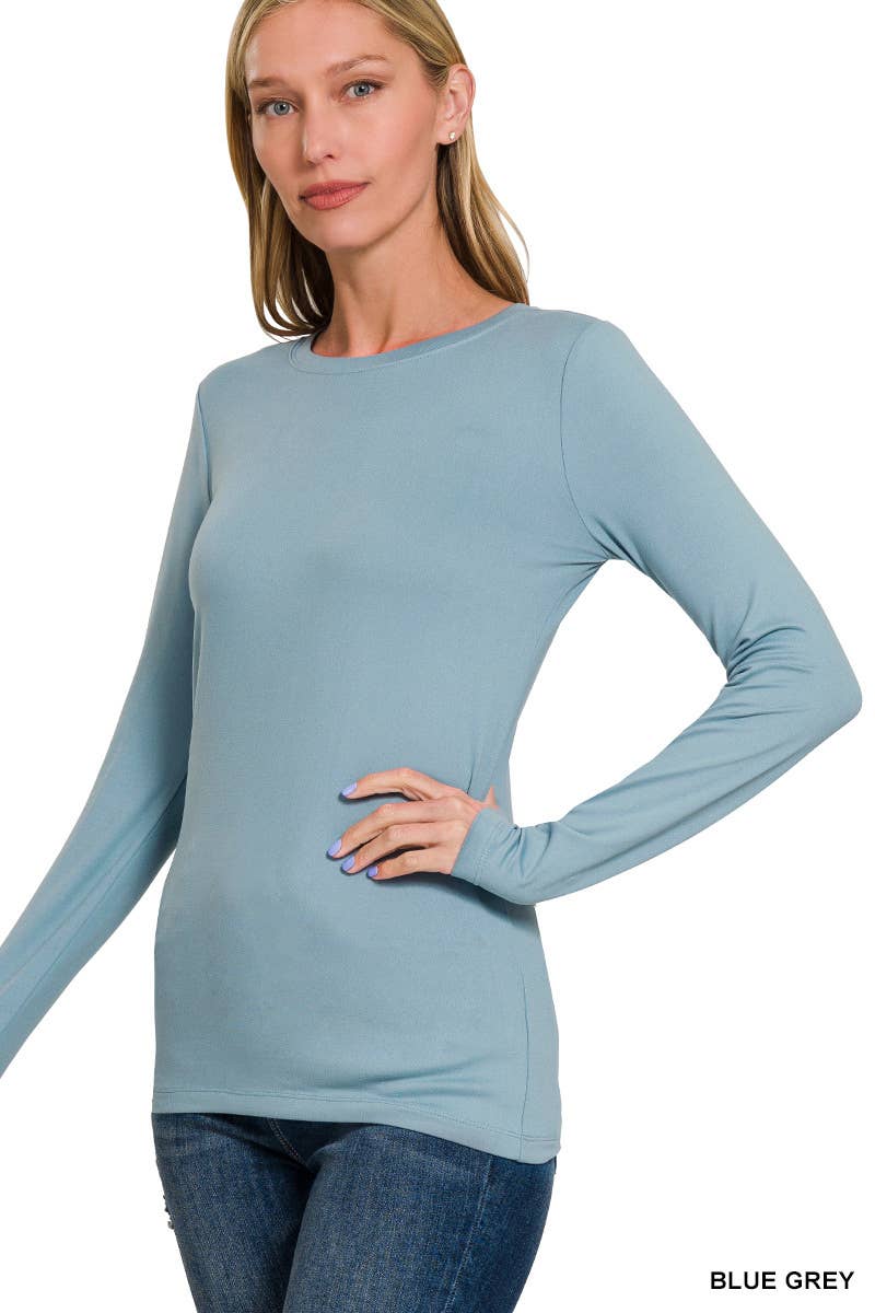 Brushed Microfiber Long Sleeve Round Neck Tee