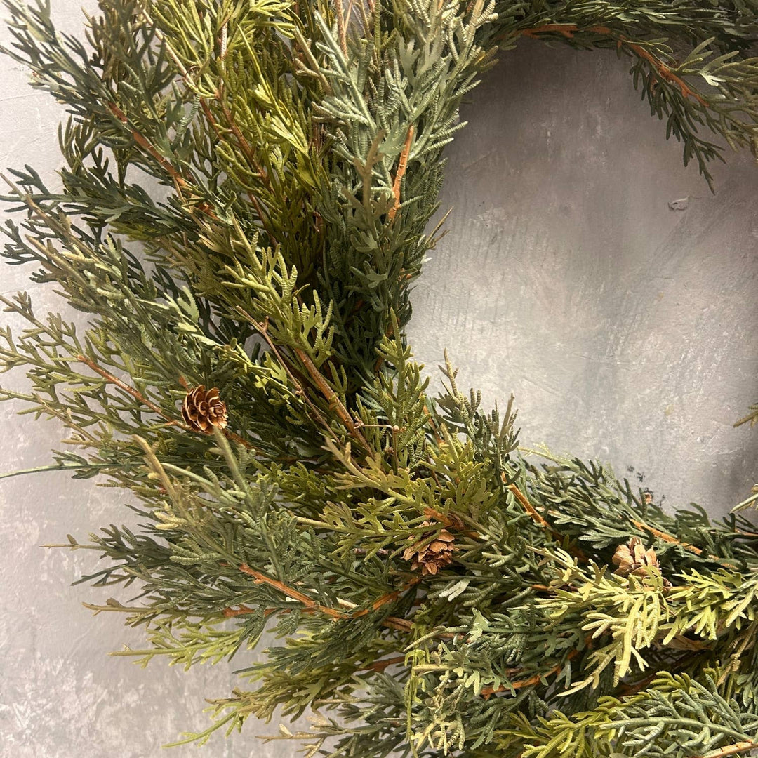 Real Touch Cypress Wreath w/ Mini Cones 24"